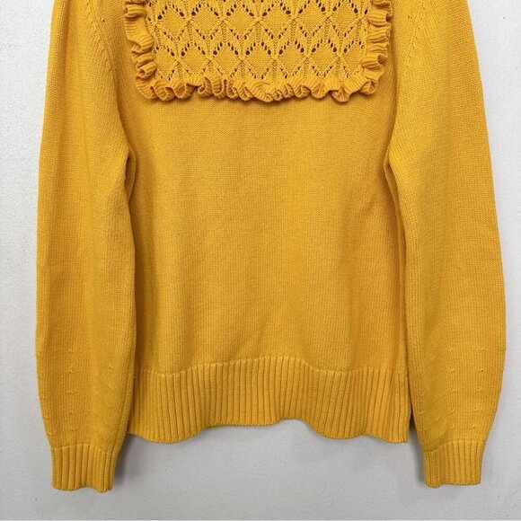 Talbots Womens Petite Large Crew Neck Ruffle Yellow Cotton Sweater - Picture 3 of 13